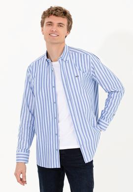 Erkek Mavi Çizgili Beyaz Gömlek - 50254326013