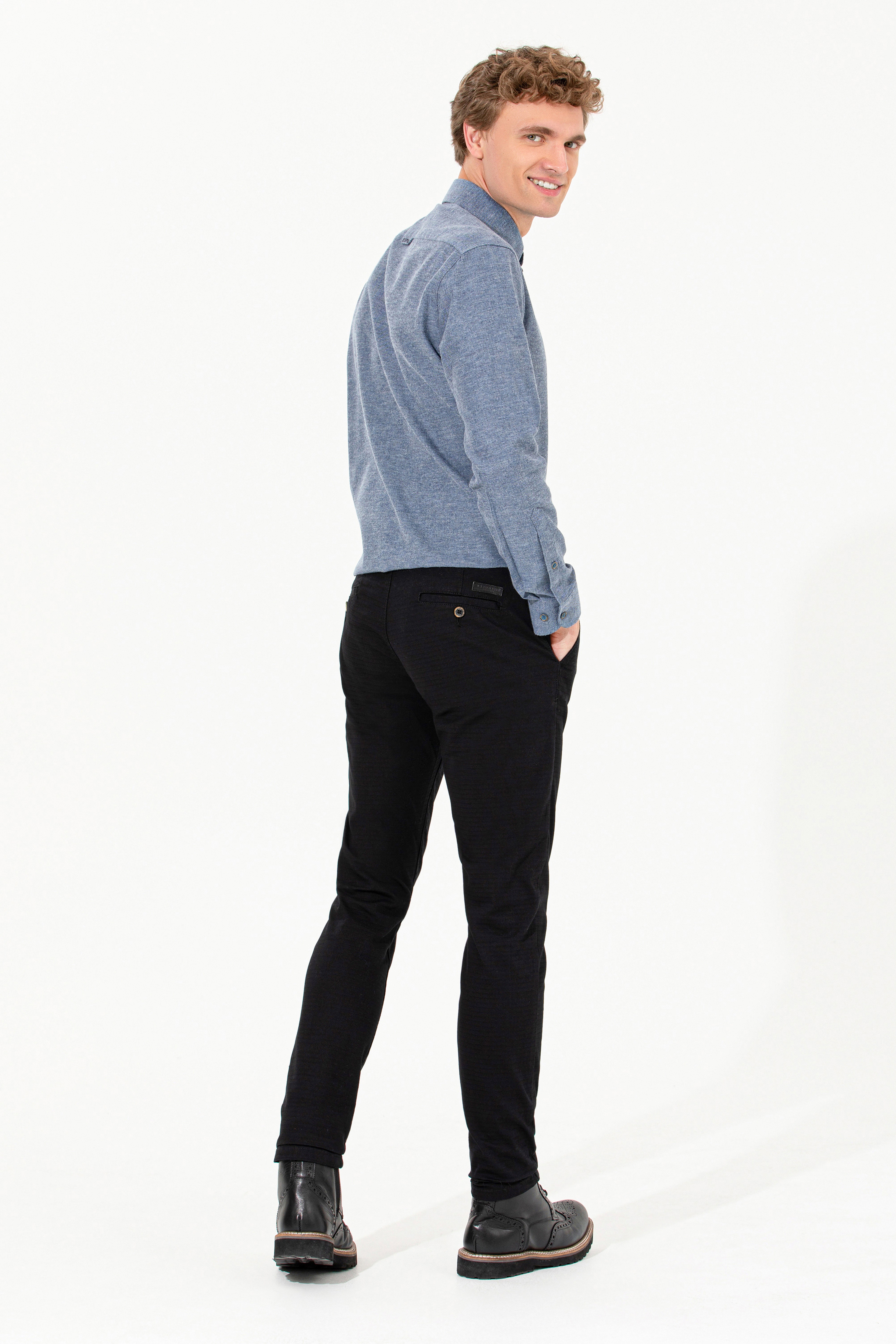 Erkek Slim Fit Siyah Kanvas Pantolon