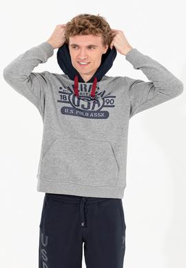 Erkek Gri Melanj Kapüşonlu Sweatshirt - 50257171038