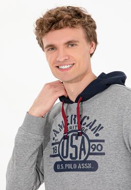 Erkek Gri Melanj Kapüşonlu Sweatshirt - 50257171038