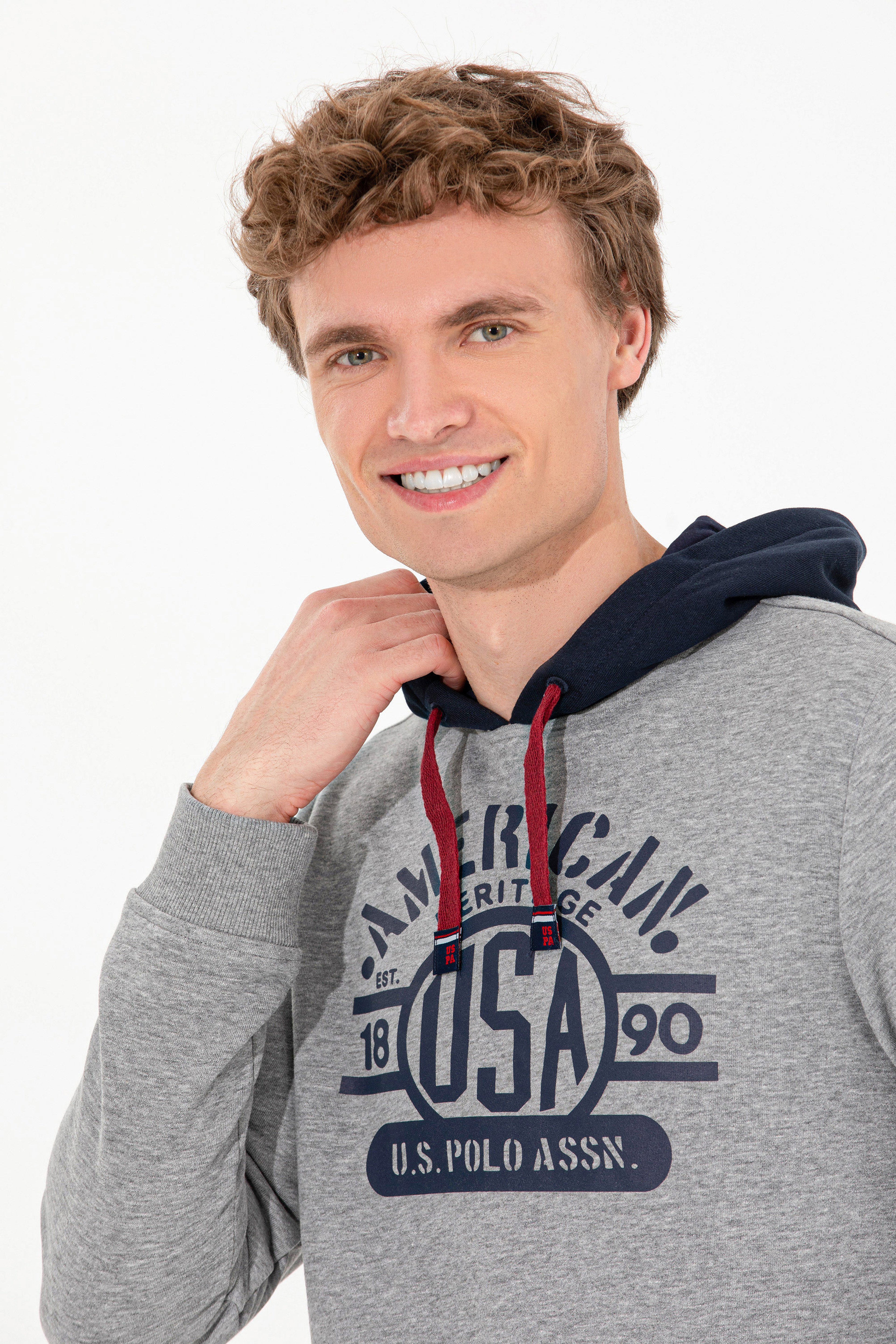 Erkek Gri Melanj Kapüşonlu Sweatshirt