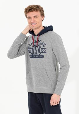 Erkek Gri Melanj Kapüşonlu Sweatshirt - 50257171038