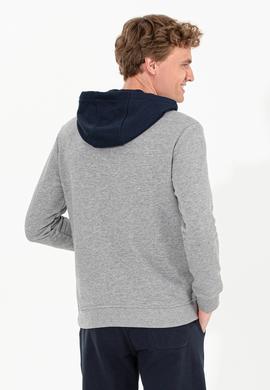 Erkek Gri Melanj Kapüşonlu Sweatshirt - 50257171038