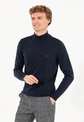 Erkek Lacivert Balıkçı Yaka Basic Triko Kazak - 50257605007