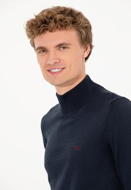 Erkek Lacivert Balıkçı Yaka Basic Triko Kazak - 50257605007