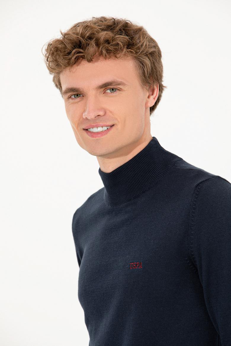 Erkek Lacivert Balıkçı Yaka Basic Triko Kazak - 50257605007