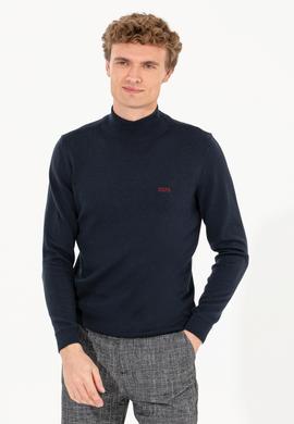 Erkek Lacivert Balıkçı Yaka Basic Triko Kazak - 50257605007