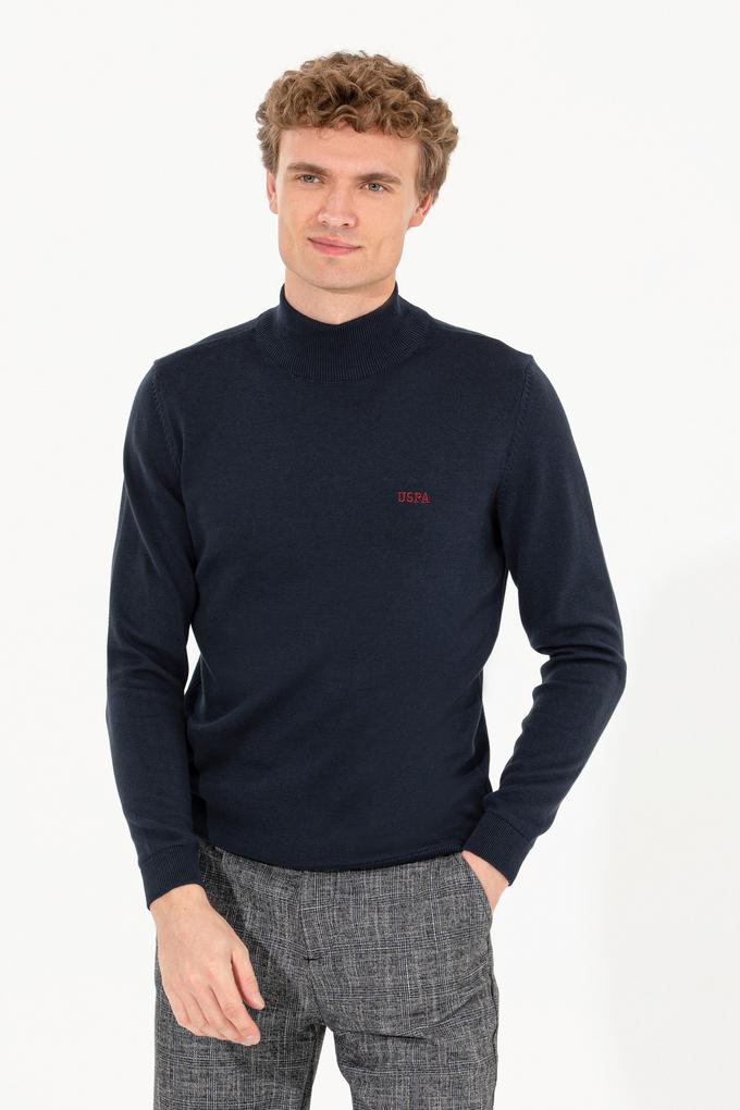 Erkek Lacivert Balıkçı Yaka Basic Triko Kazak