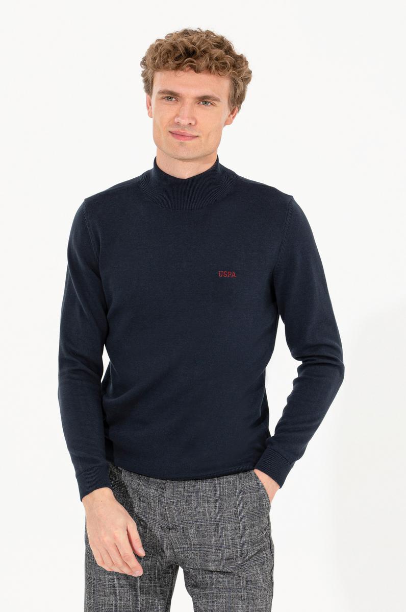 Erkek Lacivert Balıkçı Yaka Basic Triko Kazak