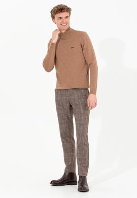 Erkek Camel Melanj Balıkçı Yaka Basic Triko Kazak - 50257605044