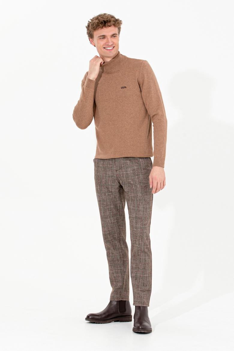 Erkek Camel Melanj Balıkçı Yaka Basic Triko Kazak - 50257605044