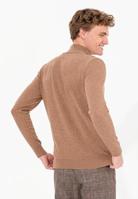 Erkek Camel Melanj Balıkçı Yaka Basic Triko Kazak - 50257605044