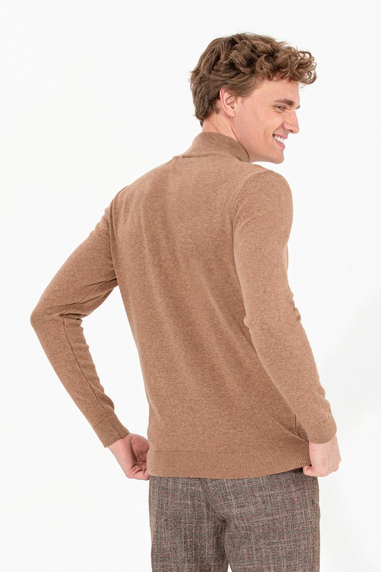 Erkek Camel Melanj Balıkçı Yaka Basic Triko Kazak - 50257605044