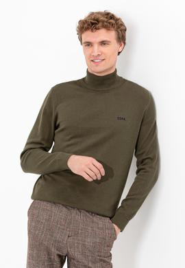 Erkek Haki Balıkçı Yaka Basic Triko Kazak - 50257605077