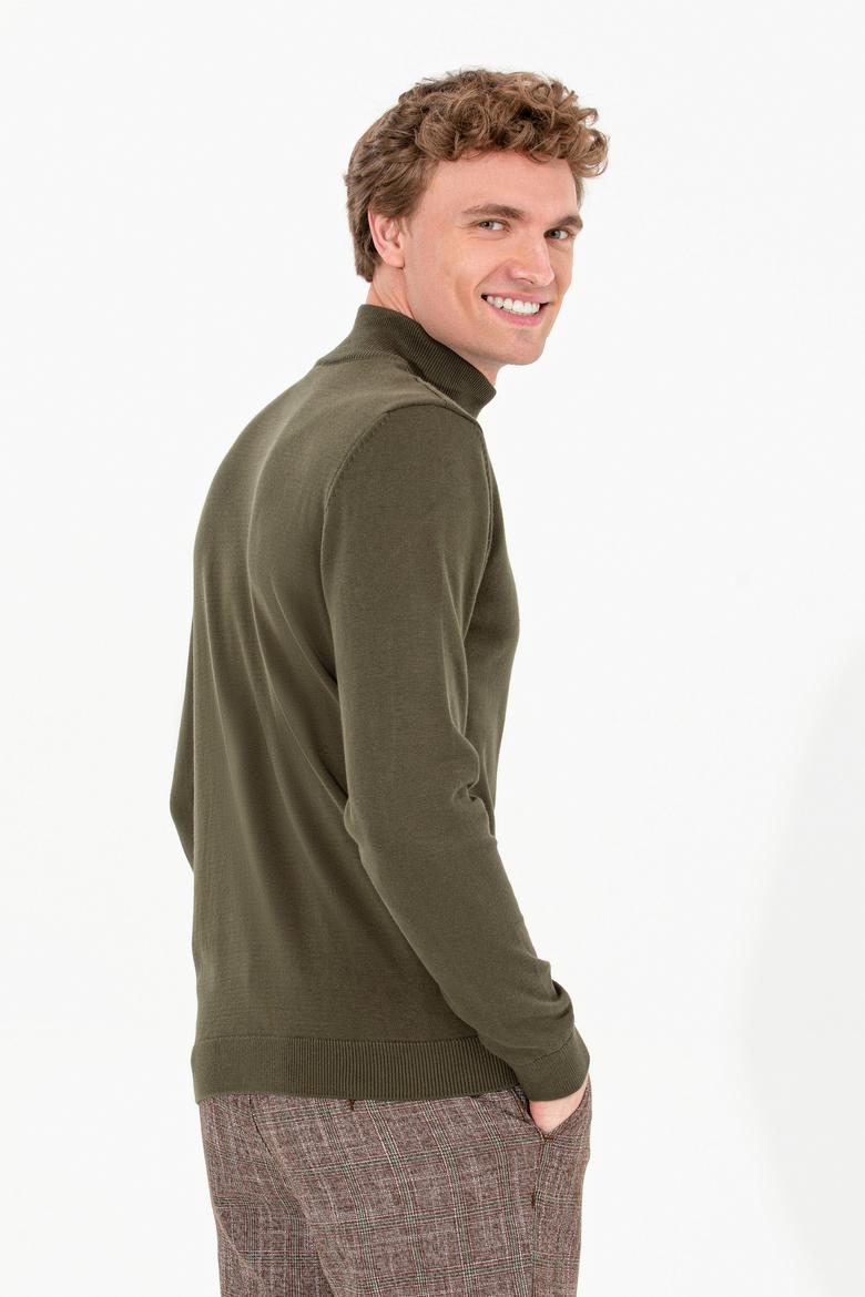 Erkek Haki Balıkçı Yaka Basic Triko Kazak - 50257605077