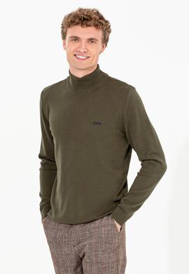 Erkek Haki Balıkçı Yaka Basic Triko Kazak - 50257605077