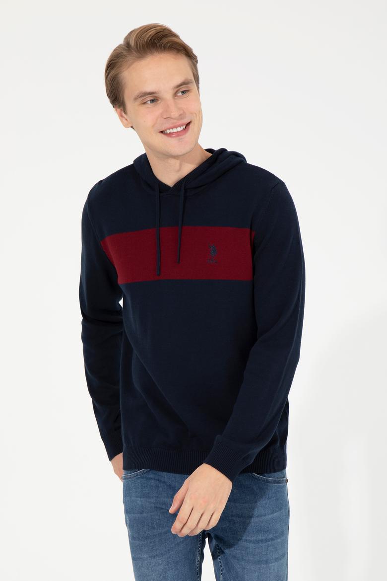 Erkek Lacivert Kapüşonlu Triko Kazak - 50257858005