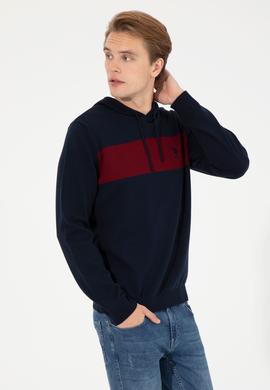 Erkek Lacivert Kapüşonlu Triko Kazak - 50257858005