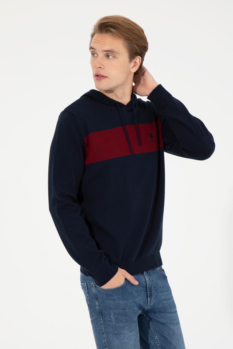 Erkek Lacivert Kapüşonlu Triko Kazak - 50257858005