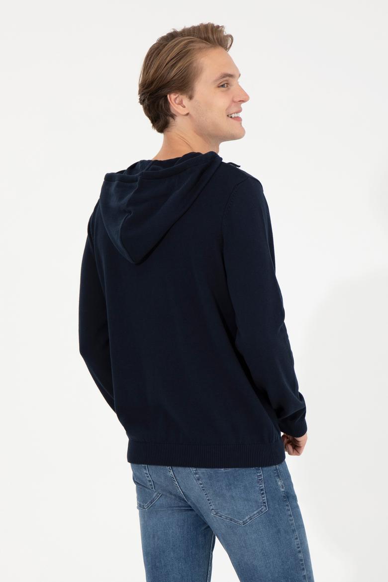 Erkek Lacivert Kapüşonlu Triko Kazak - 50257858005