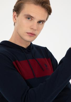 Erkek Lacivert Kapüşonlu Triko Kazak - 50257858005