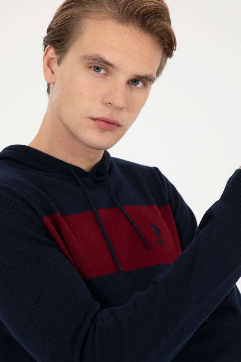 Erkek Lacivert Kapüşonlu Triko Kazak