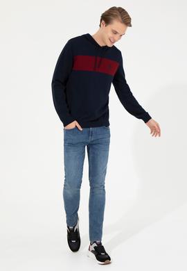 Erkek Lacivert Kapüşonlu Triko Kazak - 50257858005