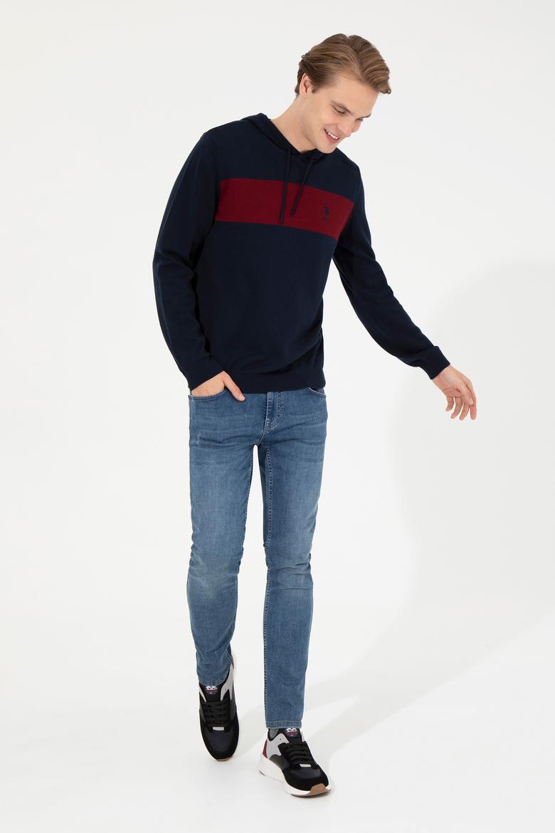 Erkek Lacivert Kapüşonlu Triko Kazak - 50257858005