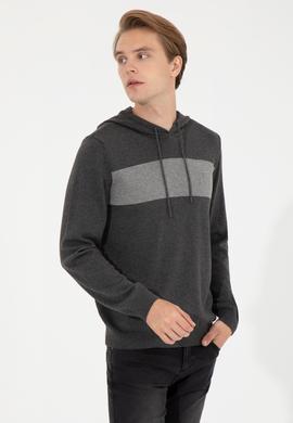 Erkek Antrasit Melanj Kapüşonlu Triko Kazak - 50257858025
