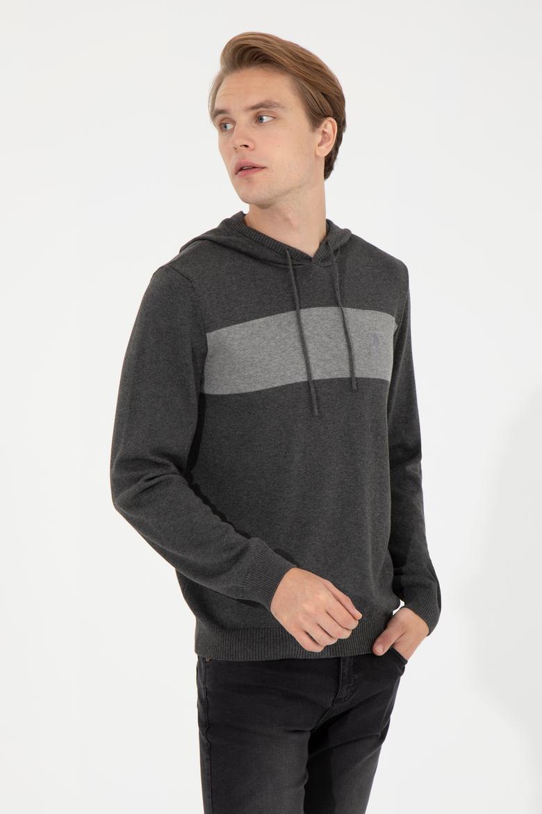 Erkek Antrasit Melanj Kapüşonlu Triko Kazak - 50257858025