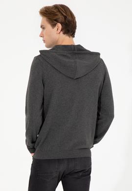 Erkek Antrasit Melanj Kapüşonlu Triko Kazak - 50257858025