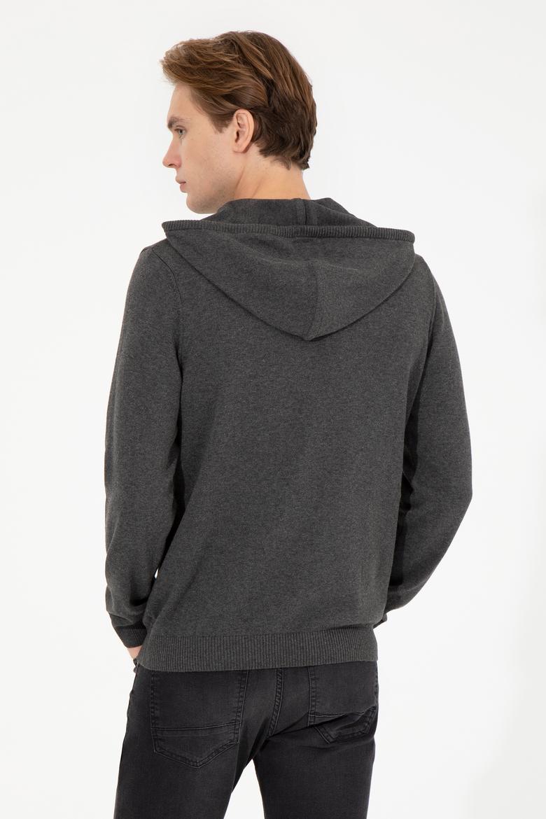 Erkek Antrasit Melanj Kapüşonlu Triko Kazak - 50257858025