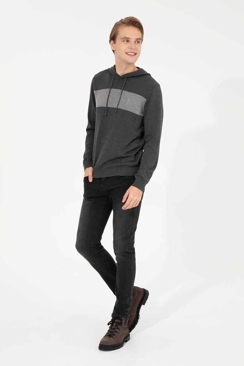 Erkek Antrasit Melanj Kapüşonlu Triko Kazak - 50257858025