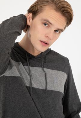 Erkek Antrasit Melanj Kapüşonlu Triko Kazak - 50257858025