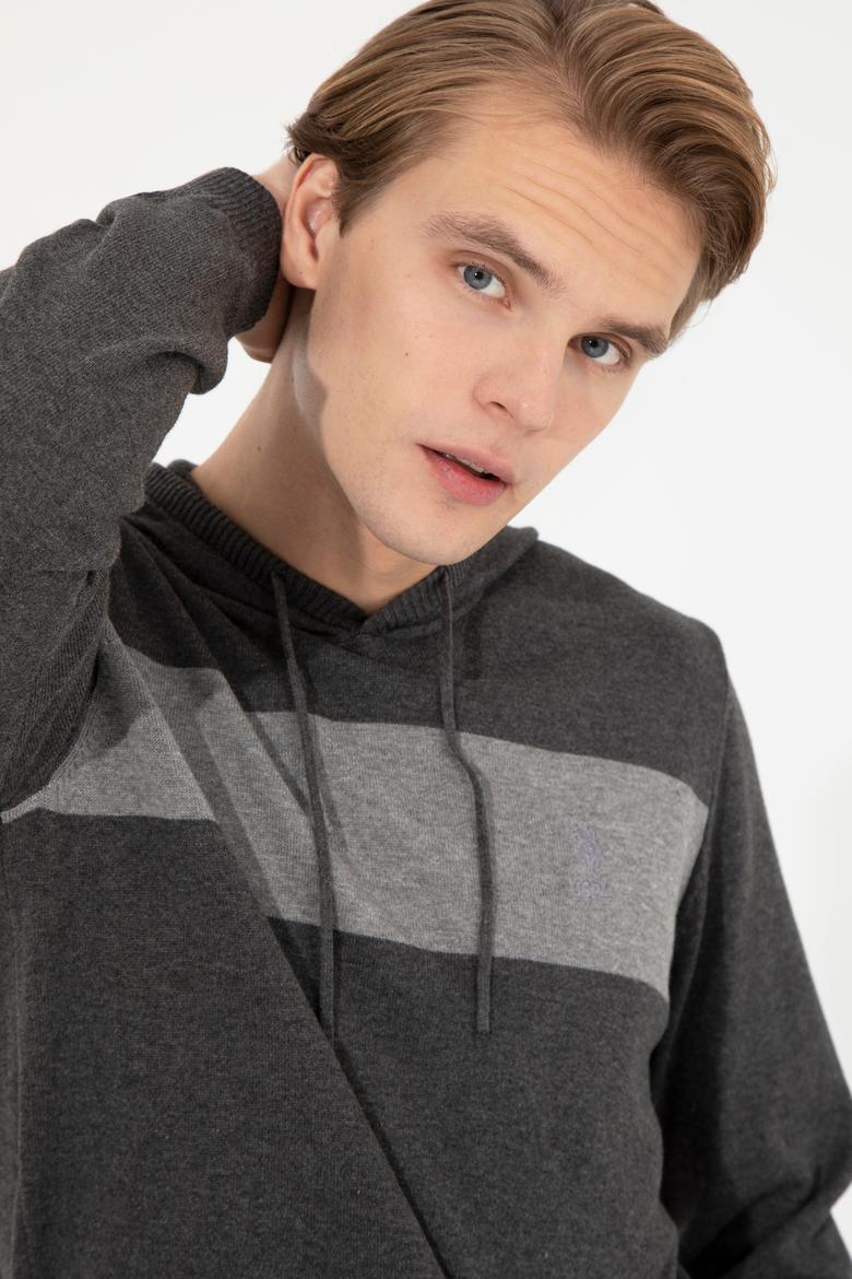 Erkek Antrasit Melanj Kapüşonlu Triko Kazak - 50257858025