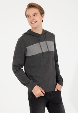 Erkek Antrasit Melanj Kapüşonlu Triko Kazak - 50257858025