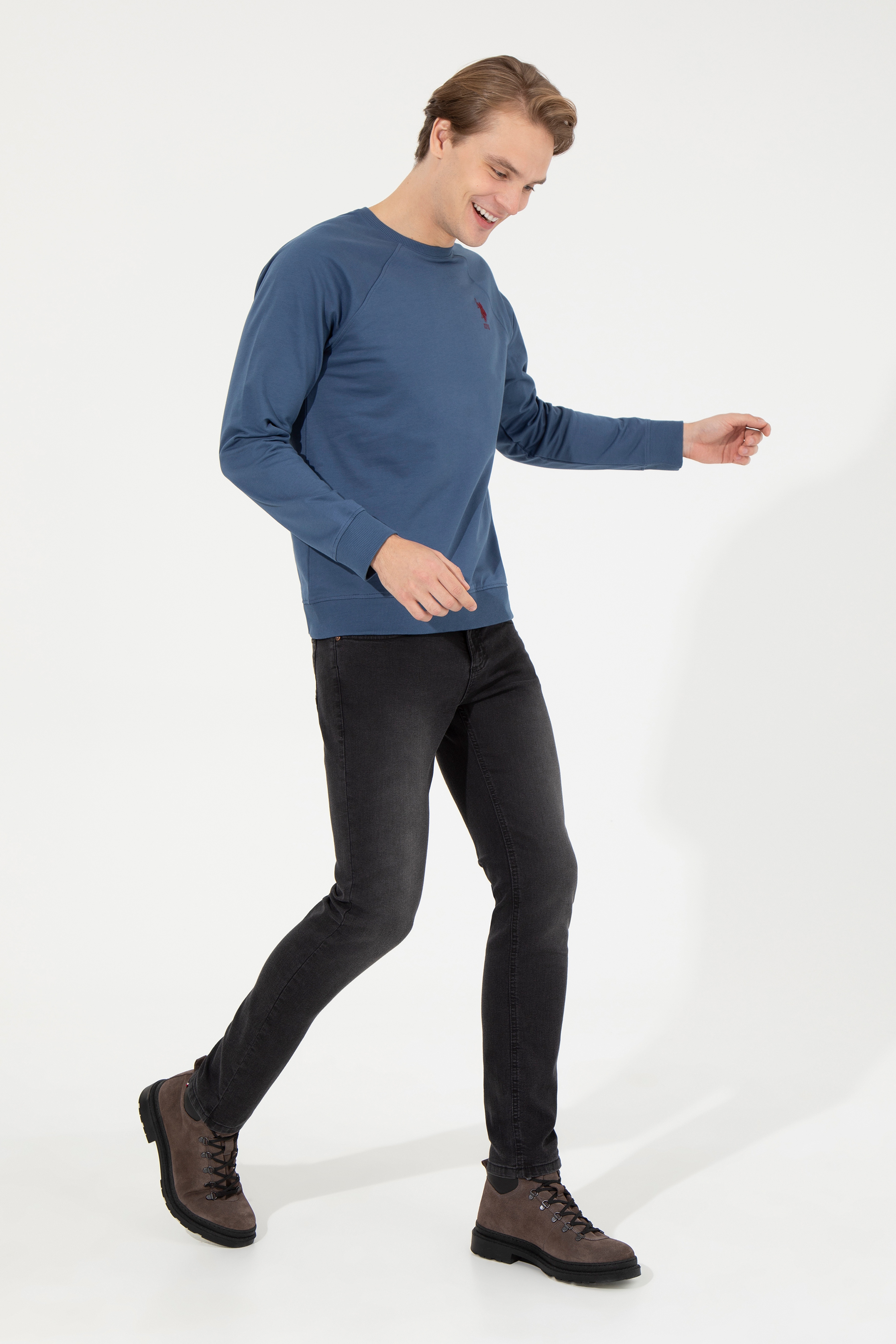 Erkek İndigo Basic Sweatshirt - Image 3