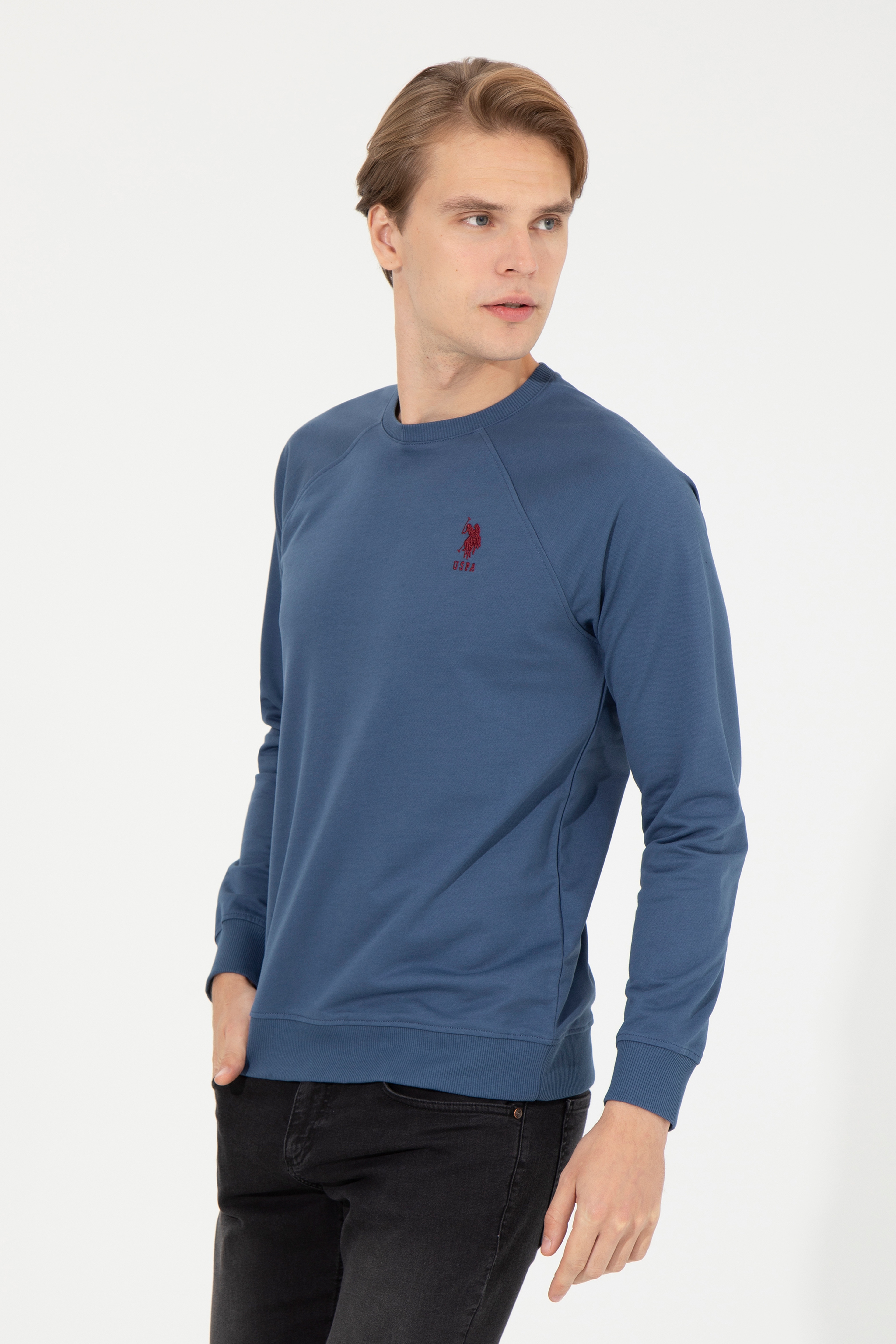 Erkek İndigo Basic Sweatshirt - Image 2