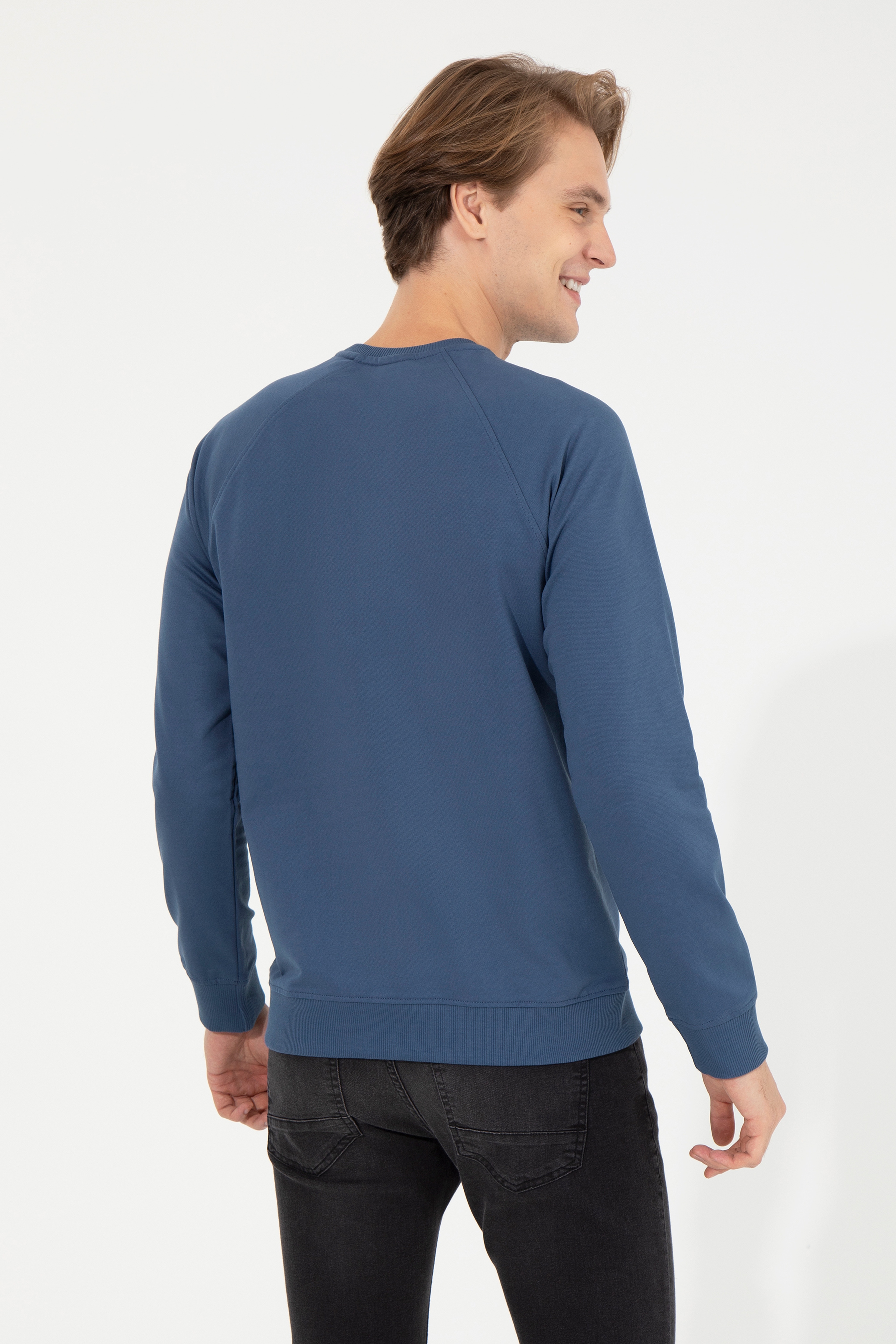 Erkek İndigo Basic Sweatshirt