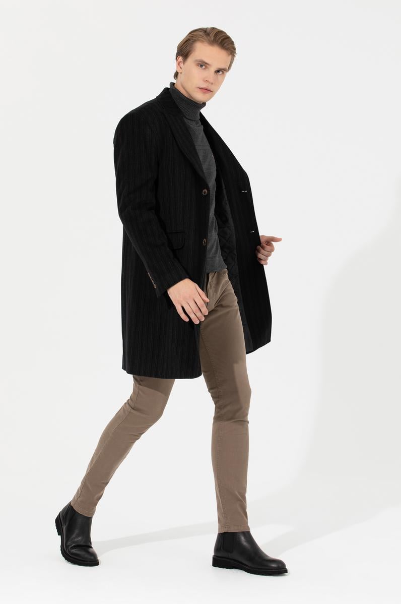 Erkek Siyah Kaşe Kaban