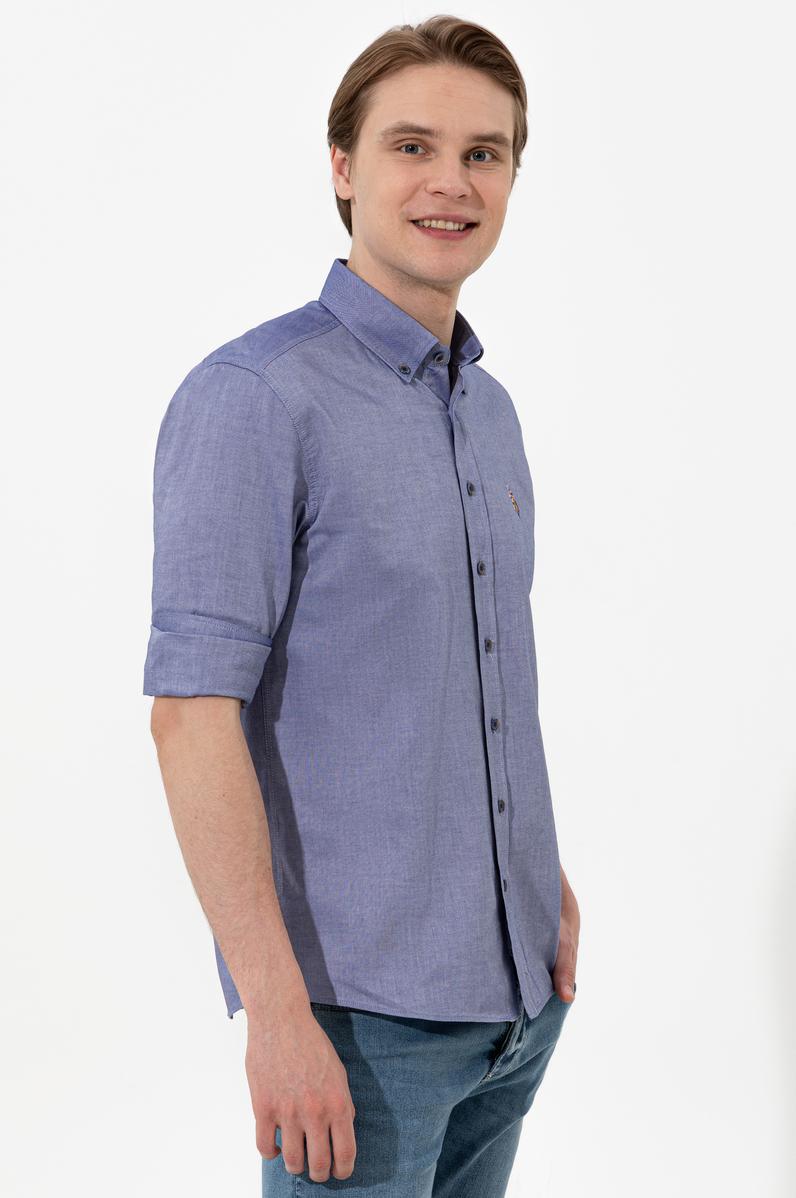 Erkek Mavi Uzun Kollu Basic Gömlek