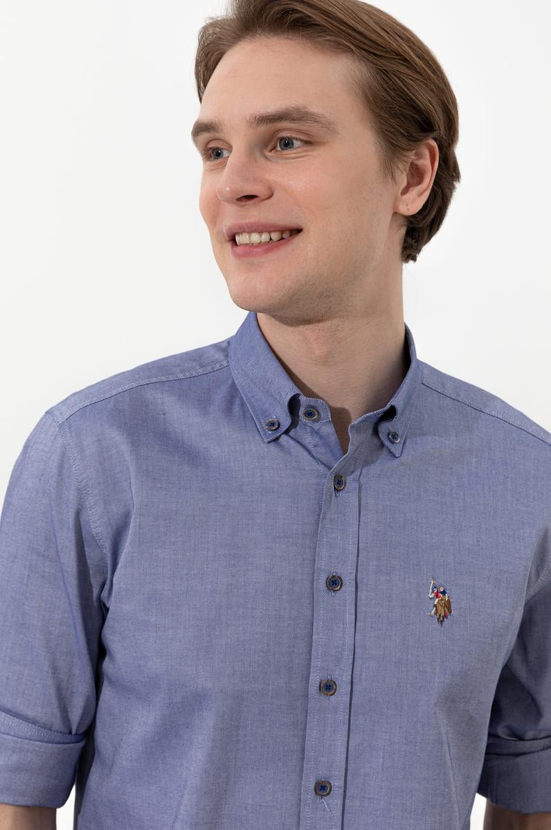 Erkek Mavi Uzun Kollu Basic Gömlek