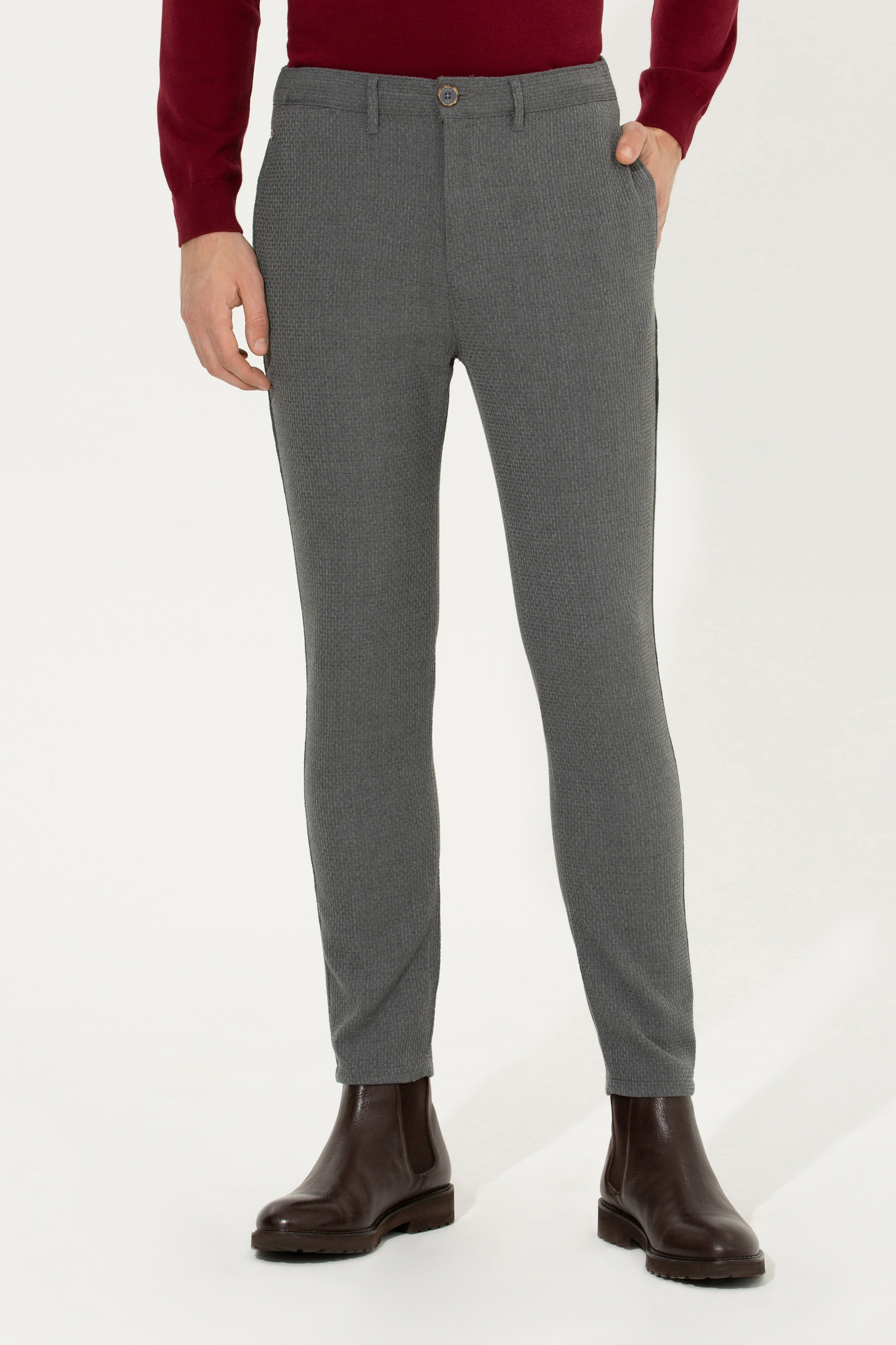 Erkek Carrot Fit Gri Chinos