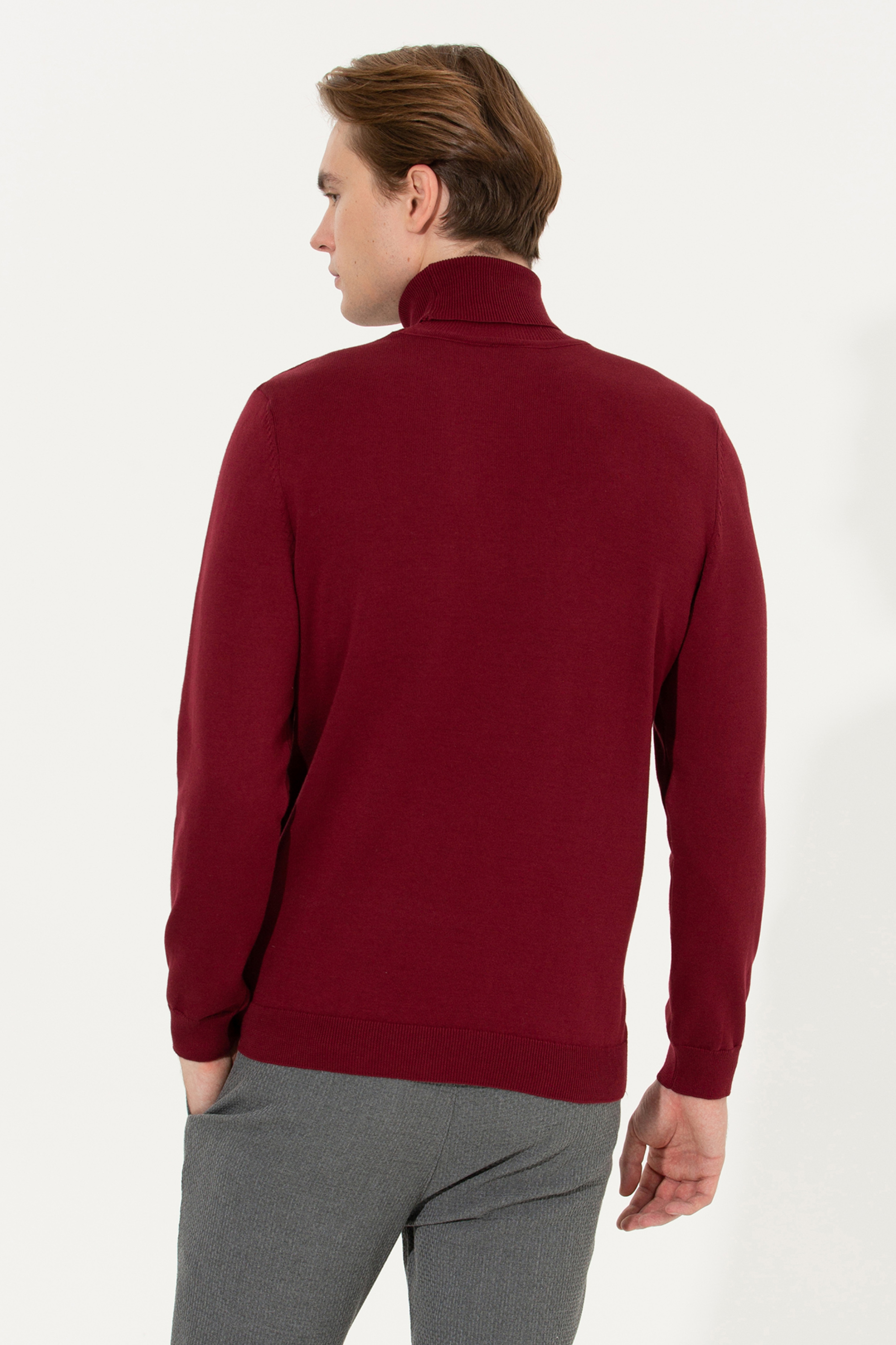 Erkek Bordo Basic Kazak - Image 5