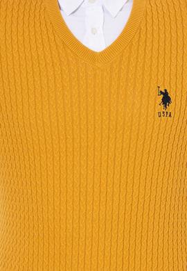 Erkek Safran V Yaka Basic Triko Kazak - 50253444044