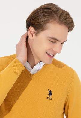 Erkek Safran V Yaka Basic Triko Kazak - 50251877084