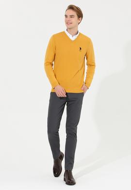 Erkek Safran V Yaka Basic Triko Kazak - 50251877084