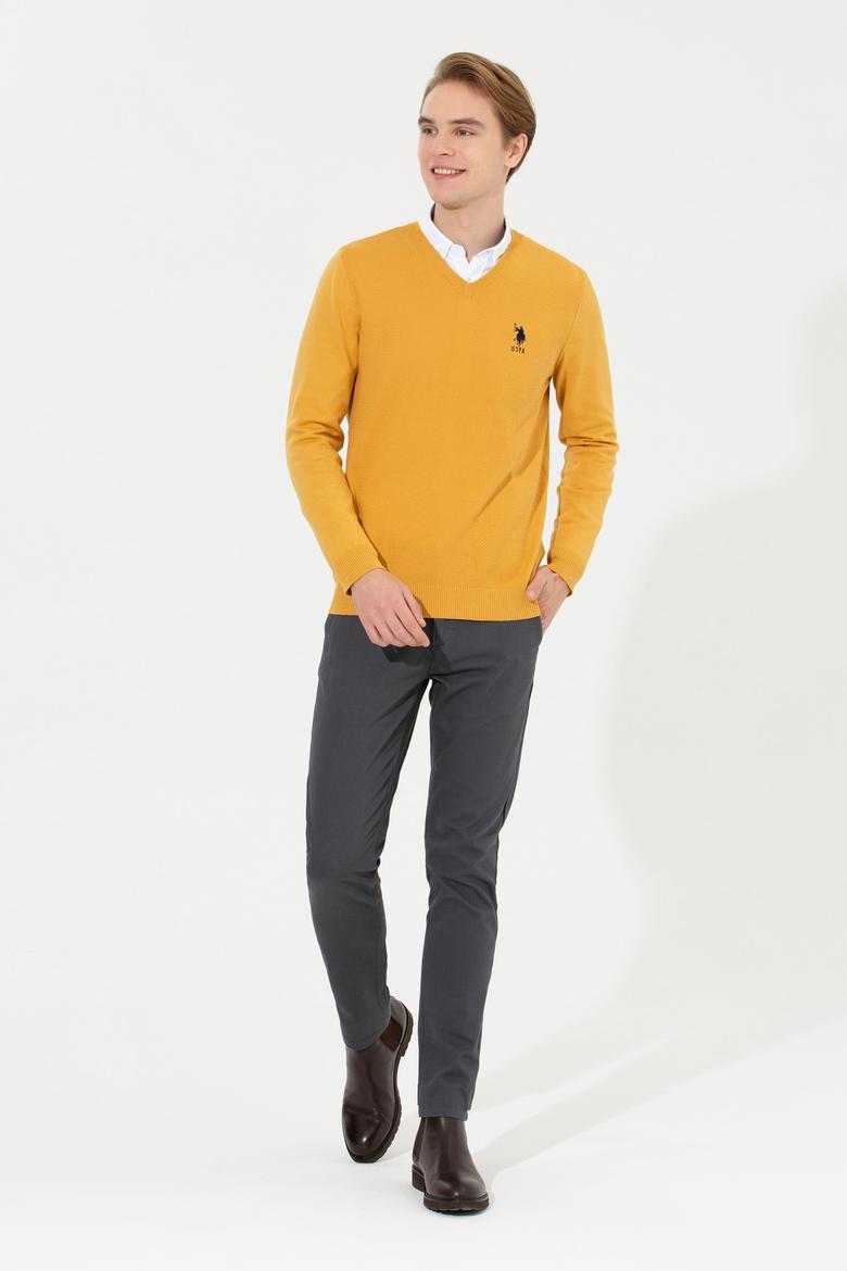 Erkek Safran V Yaka Basic Triko Kazak - 50251877084