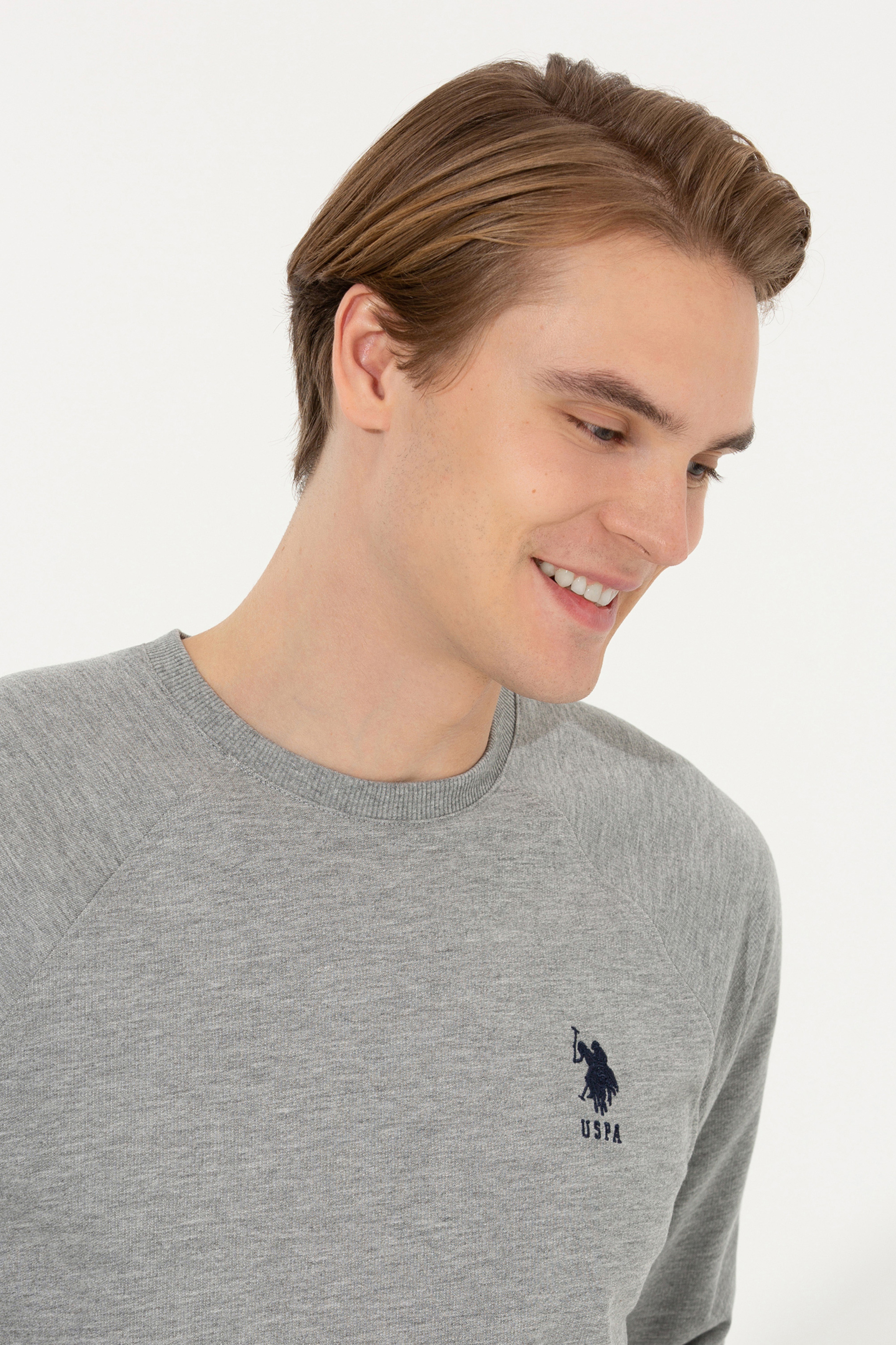 Erkek Gri Melanj Basic Sweatshirt