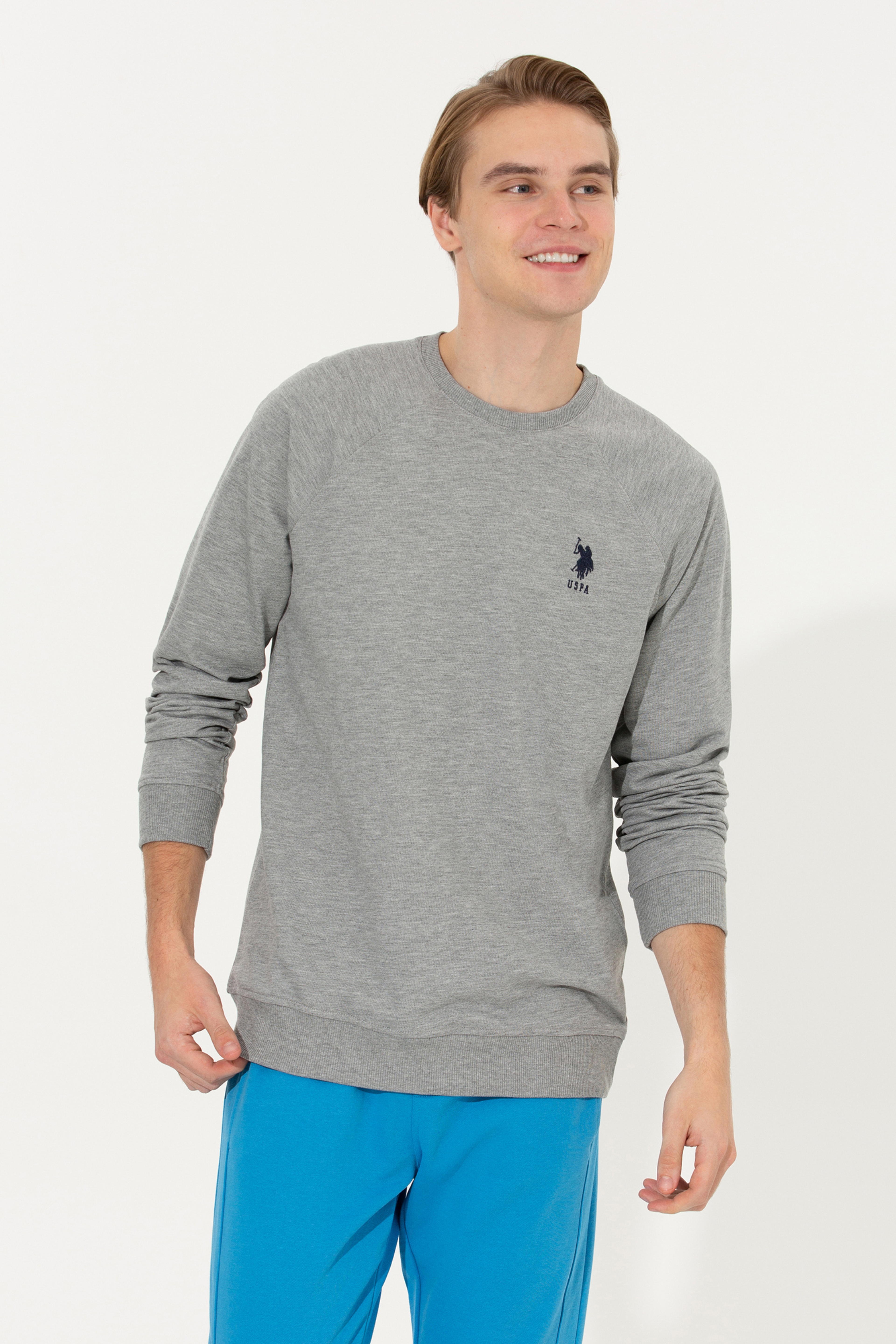 Erkek Gri Melanj Basic Sweatshirt - Image 1